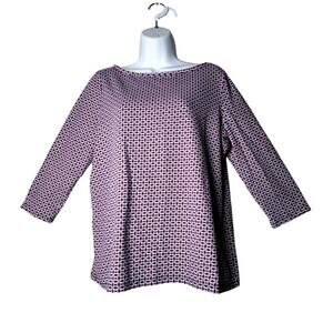 Talbots‎ Woman Petites 1XP Red Blue Geometric Print Knit Top 3/4 Sleeve Stretch